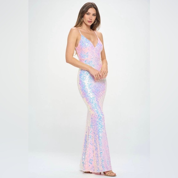 Ricarica Pink Multi Sequin Maxi Prom Dress - Picture 1 of 5